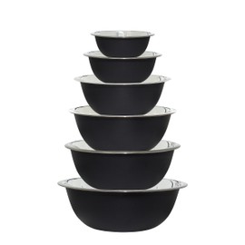 COOK WITH COLOR Stainless Steel Mixing Bowls - 6 Piece Stainless Steel Nesting Bowls Set includes 6 Prep Bowl and Mixing Bowls (Black)