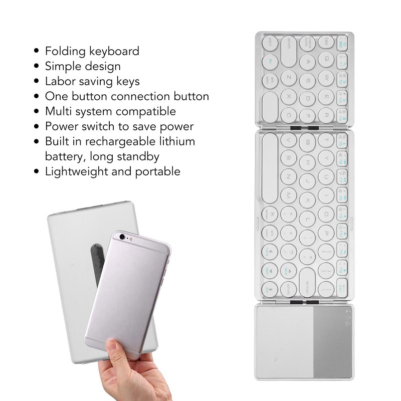 Round Key Bluetooth Foldable Keyboard with Touchpad Universal 140mAh Wireless