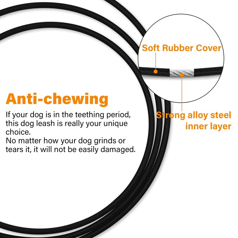 Chew Resistant Dog Leash with Hooks, 60 Inch Waterproof Metal
