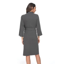 U2SKIIN Womens Cotton Robes, Lightweight Robes for Women with 3/4 Sleeves Knit Bathrobe Soft Sleepwear Ladies Loungewear(Dark Grey Mel, L)
