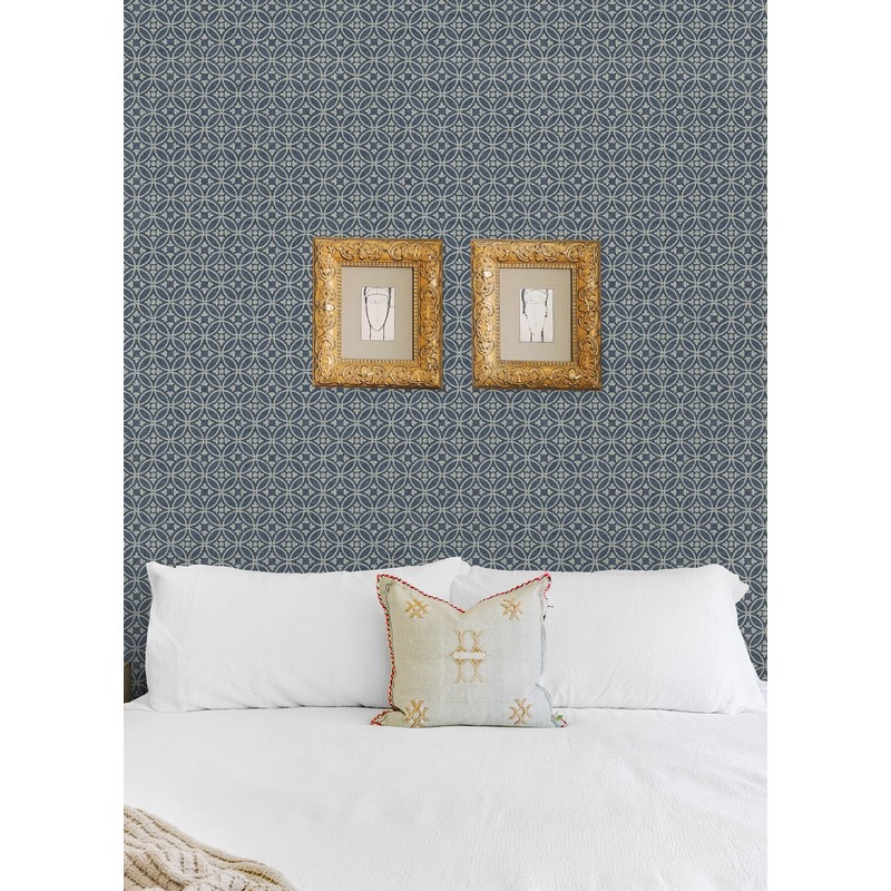 A-Street Prints Larsson Indigo Ogee Wallpaper