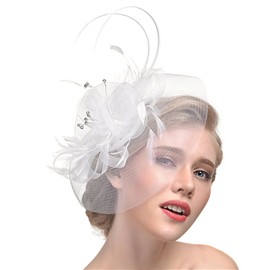Wedding Headpiece for Women, Yarn Bridal Hair Accessories, Banquet Small Hat, Bridal Veil Headpiece, Party Evening Hair Clip Hair Accessories, White