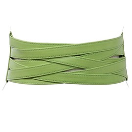 4" Women's High Waist Non Leather Fashion Wide Braided Stretch Belt, Lime Green | s/m: 29"- 32"