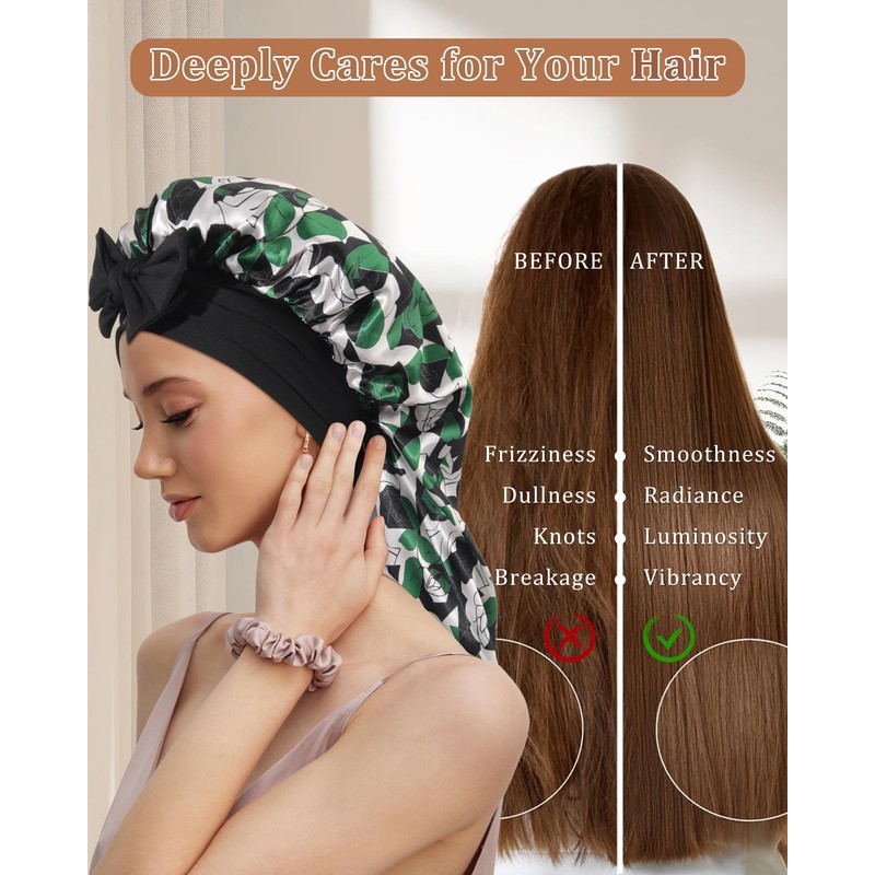 AWAYTR Long Hair Bonnet for Women - Reversible Double Layer