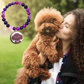 SODLYUE Dog Mom Gifts for Women, Amethyst Dog Mom Bracelets, Dog Gifts for Dog Lovers with Message Card for Birthday Christmas Valentines Day Mothers Day,Poodle, Stone, no gemstone