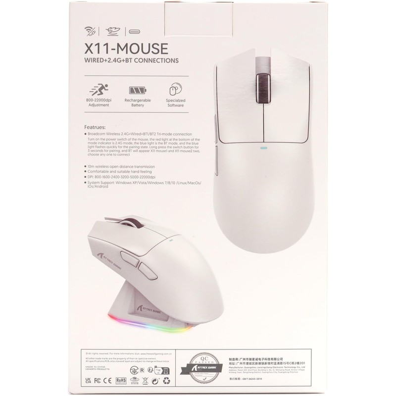 ATTACK SHARK X11 Ultra-Light Triple Mode Gaming Mouse PAW3311 Optical