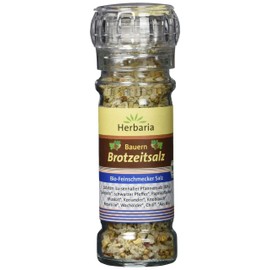 Herbaria Bauern Organic Bread Time Salt 70 g Mill - Organic Bread Salt, Organic Herb Salt, Organic Spice Salt - for Rustic Dishes such as Potatoes and Cheese - with Luisenhaller Pan Salt