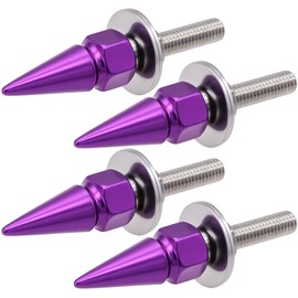 MEAJOO 4Pcs Spike License Plate Screw Fasteners Kit, Decorative Anti-Theft Stainless Steel & Aluminum Alloy Frame Bolts Fits Most Vehicles, Trucks, and Motorcycles(Purple)
