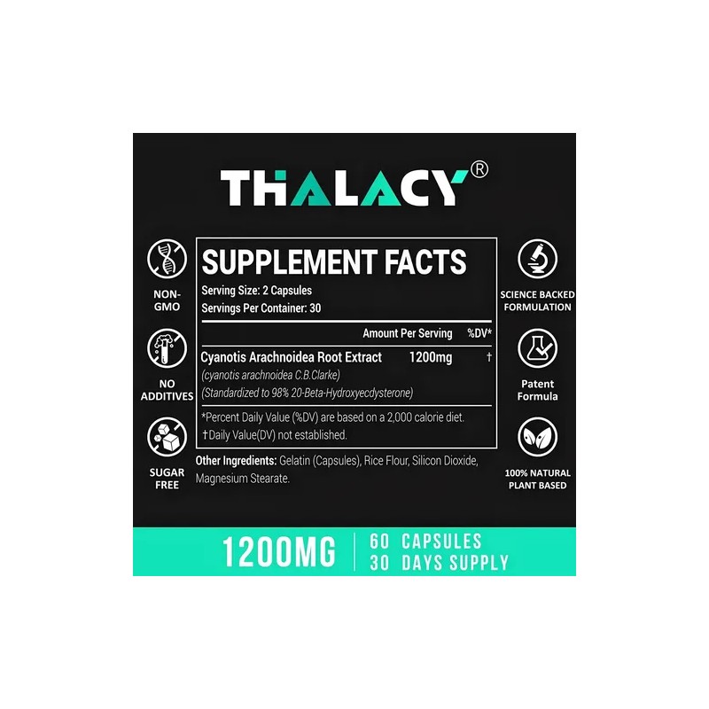 Thalacy Suplemento De Beta Ecdysterona 1200 Mg. 60 Capsulas. Sabor