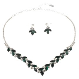 neXxtten Silver Tone Metal Rhinestone Necklace Earring Set S20161-SEME