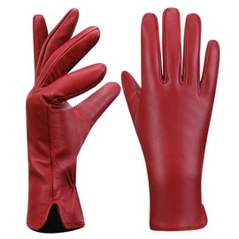 Women's Winter Leather Gloves Nappa Lambskin Touch Screen Gloves Warm Cashmere Lined,Red,M