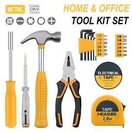 24pc Yellow Household DIY Tool Kit Set, Home Small Tools Kit with Storage Box, Portable Tool Box Set, Essential Mini Hand Tool Box for Repairs and Maintenance at Home, Office, School, and Garage