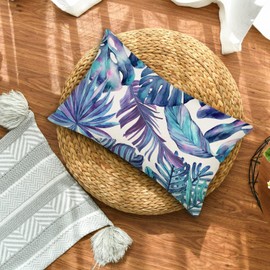 Asamour Palm Leaves Decorative Throw Pillow Covers, Summer Tropical Palm Leaves Jungle Leaf Waist Lumbar Cotton Linen Throw Pillows Decor Cushion Case for Sofa Home Decorative Oblong 12x20 Inches