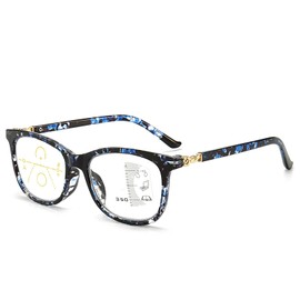 MMOWW Progressive Reading Glasses for Women Men Fashion Square Frame Multifocal Blue Light Blocking Lens, Blue +1.0