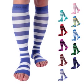 Doc Miller Toeless Compression Socks Women & Men – Open Toe 15-20mmHg Shin Splint Relief, Pregnancy Compression Socks, Knee-High Support, Stripes, 1 Pair