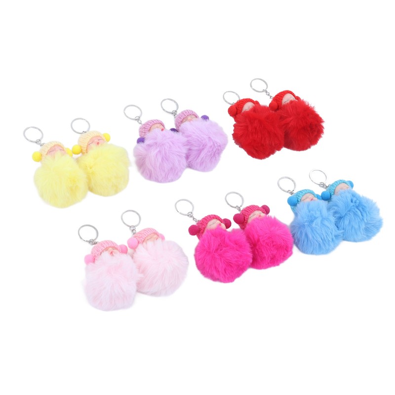 12 Pcs Sleeping Baby Pendant Key Ring Plush Fluffy Cute