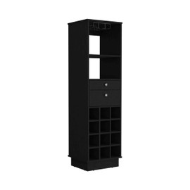 TREATLIFE HOME Classic Bar Cabinet with Two Drawers and Twelve Built-in Wine Rack, Modern Design, Black