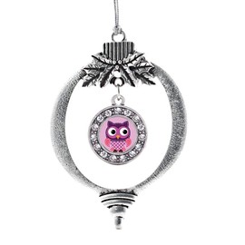 Inspired Silver - Cute Owl - Silver Christmas Ornament - Circle Charm Christmas Tree Ornament with Cubic Zirconia - Holiday Hanging Decoration