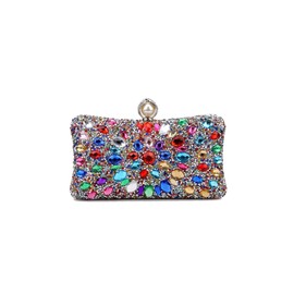 CORIOS Rhinestone Clutch for Women Shiny Evening Bag Diamond Clutch Bag Chain Shoulder Bag Elegant Shoulder Bag Small Bag for Wedding Banquet Party Prom, Silver-multi-coloured, Elegant