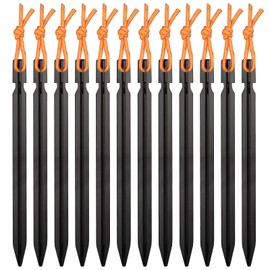 WIFUN 12 Pieces Tent Pegs, Y-shaped Heavy Duty Tent Pegs Aluminium Alloy Black Camping Tent Stake Nail with Reflective Rope for Camping, Outdoor, Beach and Hiking