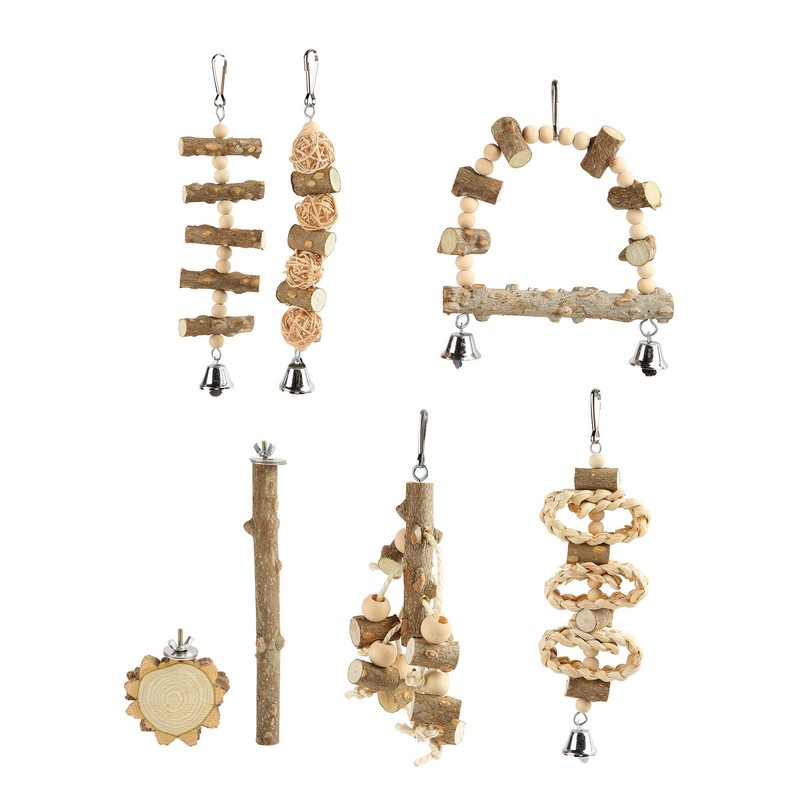 Bird Chewing Toys Hanging Natural Wood Parrot Swing Chewing Toys