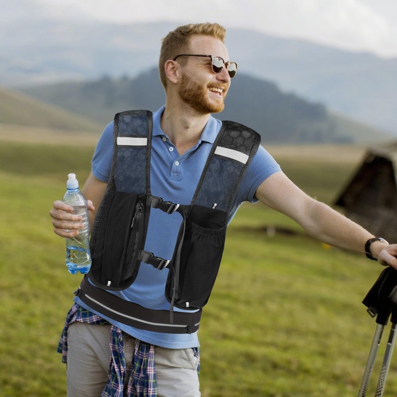 Adjustable Running Vest Men and Women, Reflective Hydration Backpack With