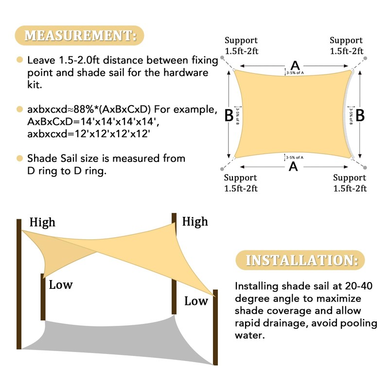Shade&Beyond Rectangle Sun Shade Sail 12'X16' Permeable Canopy Sand for