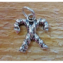 Sterling Silver 17x15mm Double Candy Cane Holiday Christmas Charm concave back