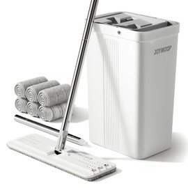 JOYMOOP Mop and Bucket Set with Wringer, Flat Mops for Floor Cleaning, Wall Mop Cleaner with Long Handle, Hardwood Floor Mop with 6 Microfiber Pads