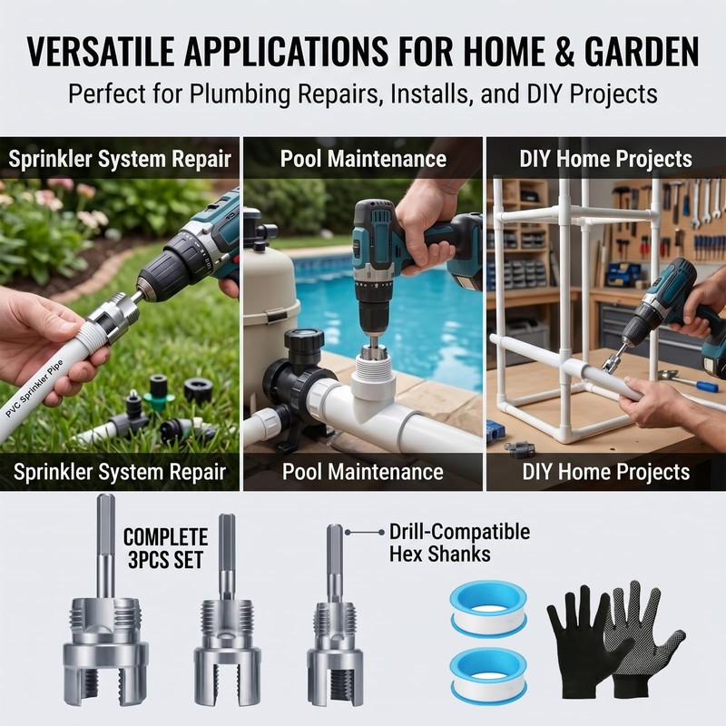 3 Pcs PVC Pipe Threader, 4-In-1 Water Pipe Threading and