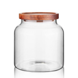 Labina Glass Storage Container Airtight Food Jars Kitchen Canister with Wood Lids, 54 Oz (1600ml) Wide Mouth Pantry Organization Glass Jar for Flour, Sugar, Cookie, Spagetti, Nuts and Candy