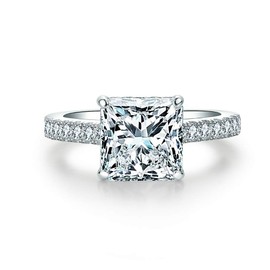 BeFab Sterling Silver Classic 3 Ct Princess Accented Solitaire Engagement Ring Square Cut Anniversary Ring (Silver, 8)