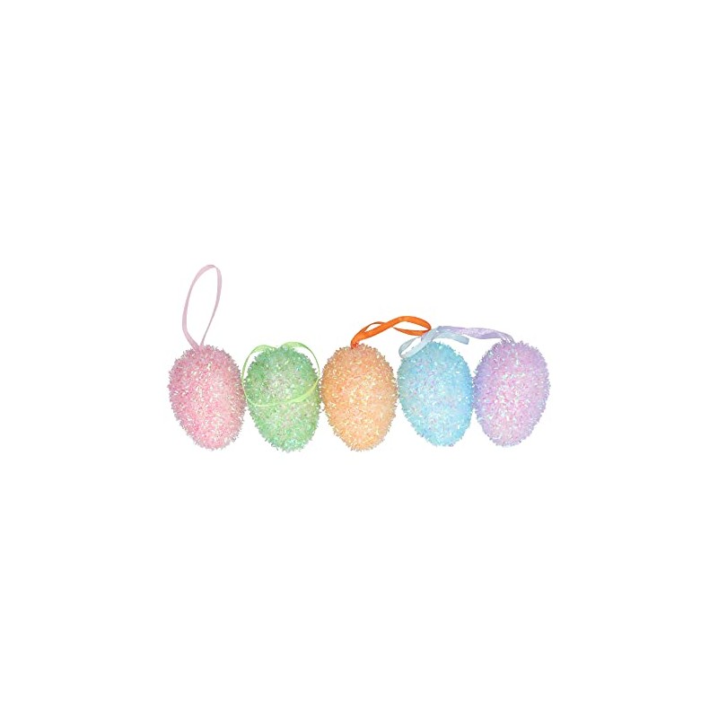 Gisela Graham Set of Five Glittery Colourful Easter Egg Decorations
