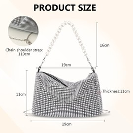 YZROHYI Clutch Silver Glitter Rhinestone, Evening Bag Women, Handbag with Removable Chain, Elegant Bag Sequins, Shoulder Bag, Wedding Bag, Party, Shoulder Bag, Crossbody, Chain Bag for Date, silver