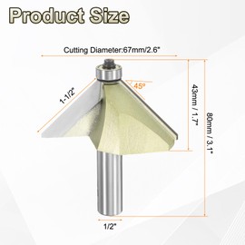 HARFINGTON 45 Degree Chamfer Router Bit 1/2 Inch Shank 1-1/2" Cutting Edge Carbide Tip with Bearing for Woodworking Milling Cutter Tool, Gold