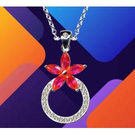 54021 Necklace with Star Pendant / Real Silver 925 with Zirconia / Art Nouveau Necklace / Stone Colour: Clear White Red, Sterling silver 925, zirconia stones, Zirconia crystal rhinestone