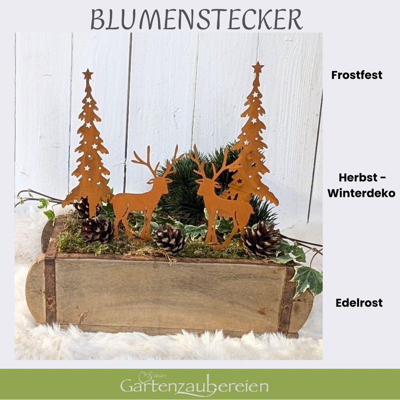 Storm's Gartenzaubereien Garden Stake Deer Decoration with Fir Trees in