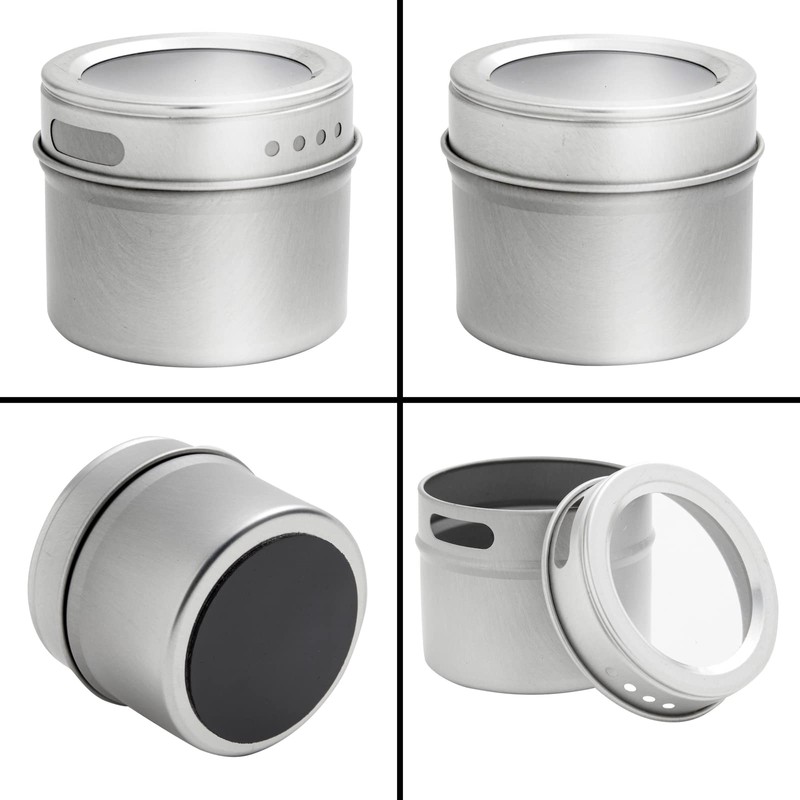 Talented Kitchen Silver Magnetic Spice Jars for Refrigerator (3 oz)