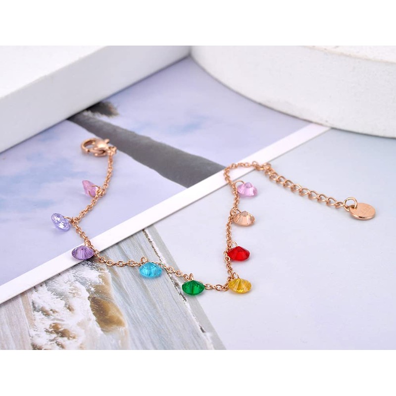 lokaerlry Titanium Stainless Steel Chain & Link Bracelets Colorful CZ