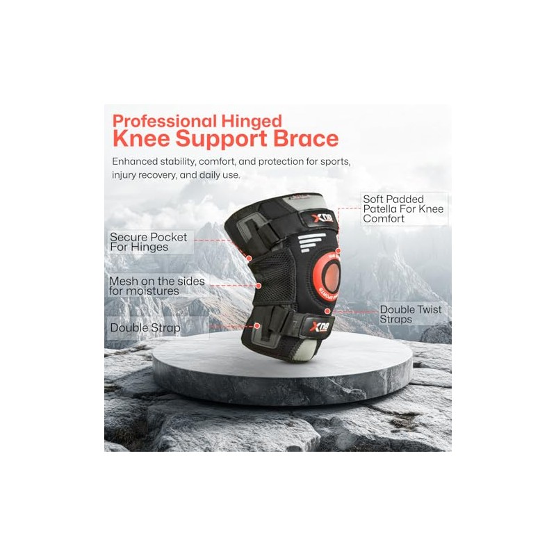 XN8 Hinged Knee Support Brace Adjustable Open Patella Anti-Slip Breathable