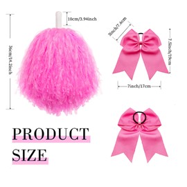 ZYBenda 6 Pack 14 in Big Pom Poms and Cheerleader Hair Bow, Pink Pom Poms Cheerleading Pom Poms for Adults Girls Teens Team Spirits Cheering Squad Dance (Each pom Weight 50g)