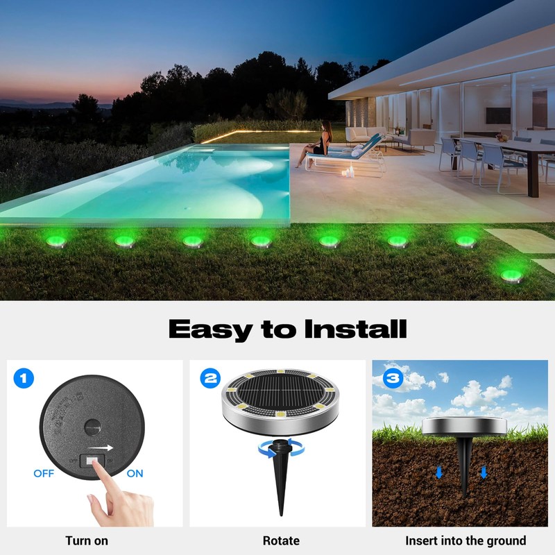 Peasur Mini Solar Ground Lights Outdoor, 2 Pack Flat Solar