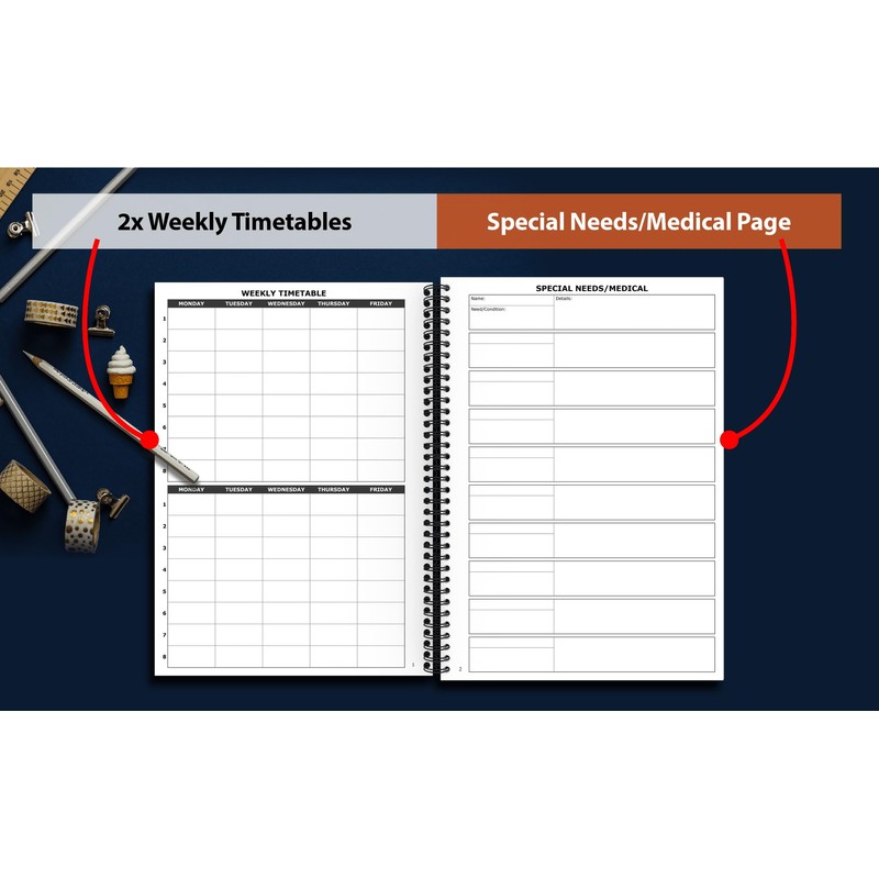 Undated UK Teacher Planner - A4, Primary/Secondary School, 7 Subjects/Periods