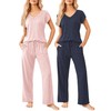Ekouaer 2 Pack Womens Pajamas Short Sleeve Sleepwear Top with