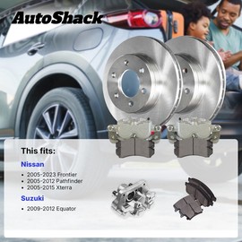 AutoShack Brake Rotors with Pads and Calipers Front Brake Rotor, Pad & Caliper Replacement Kit for Nissan Pathfinder 2005-2015 Xterra 2005-2023 Frontier 2009-2012 Suzuki Equator 4.0L 4WD RWD BCPKG0524