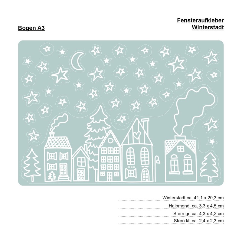Reusable Window Sticker Christmas Winter City Skyline 1st A4 Sheet