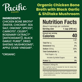 Pacific Foods Organic Chicken Bone Broth With Black Garlic and Shiitake Mushroom, 32 oz Carton