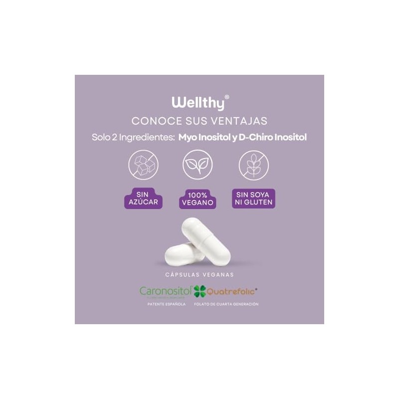 Wellthy Myo Chiro Inositol 360 Cápsulas Mezcla Óptima 2400mg 60mg