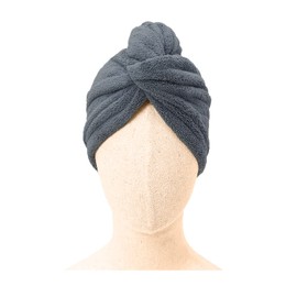 Laam linen 100% COTTON Hair Turban Towel Dry Hair Towel Wrap Lightweight Turban Cap with Loop and Button Fastener Absorbent Dry Hair Quickly for Women (68 cm x 27 cm, Grey)