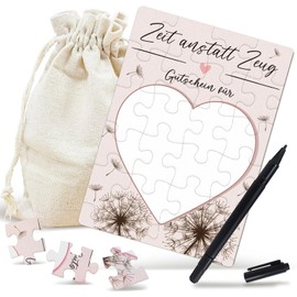 24-Piece Wish Fulfiller Voucher Puzzle, Voucher to Fill Yourself - Birthday Card, Voucher Card to Fill Yourself with Cotton Bag and Black Pen, Gifts for Men and Women